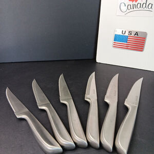 Lot Of 6 Wiltshire Steak Knifes Brushed Stainless Steel INOX Large Handle CN